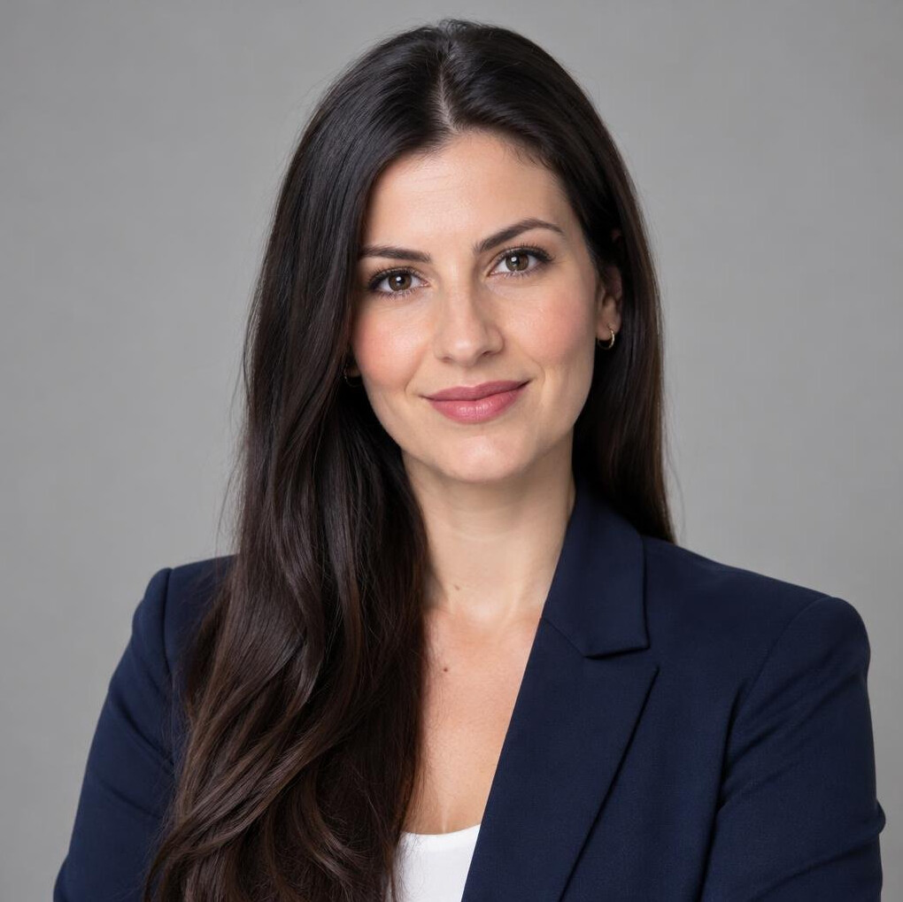 Portrait of a young woman with long dark hair wearing a blazer