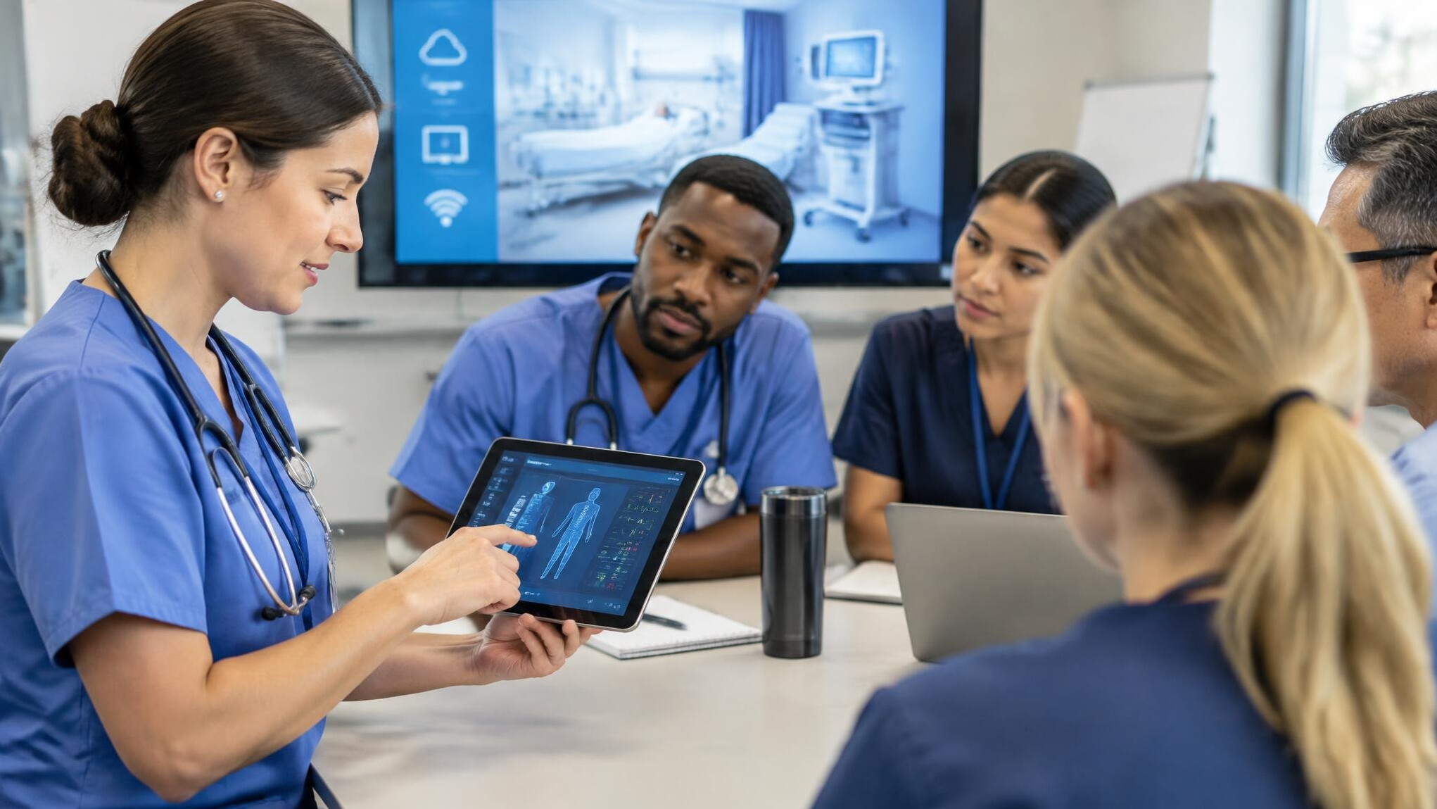 nurse using digital device
