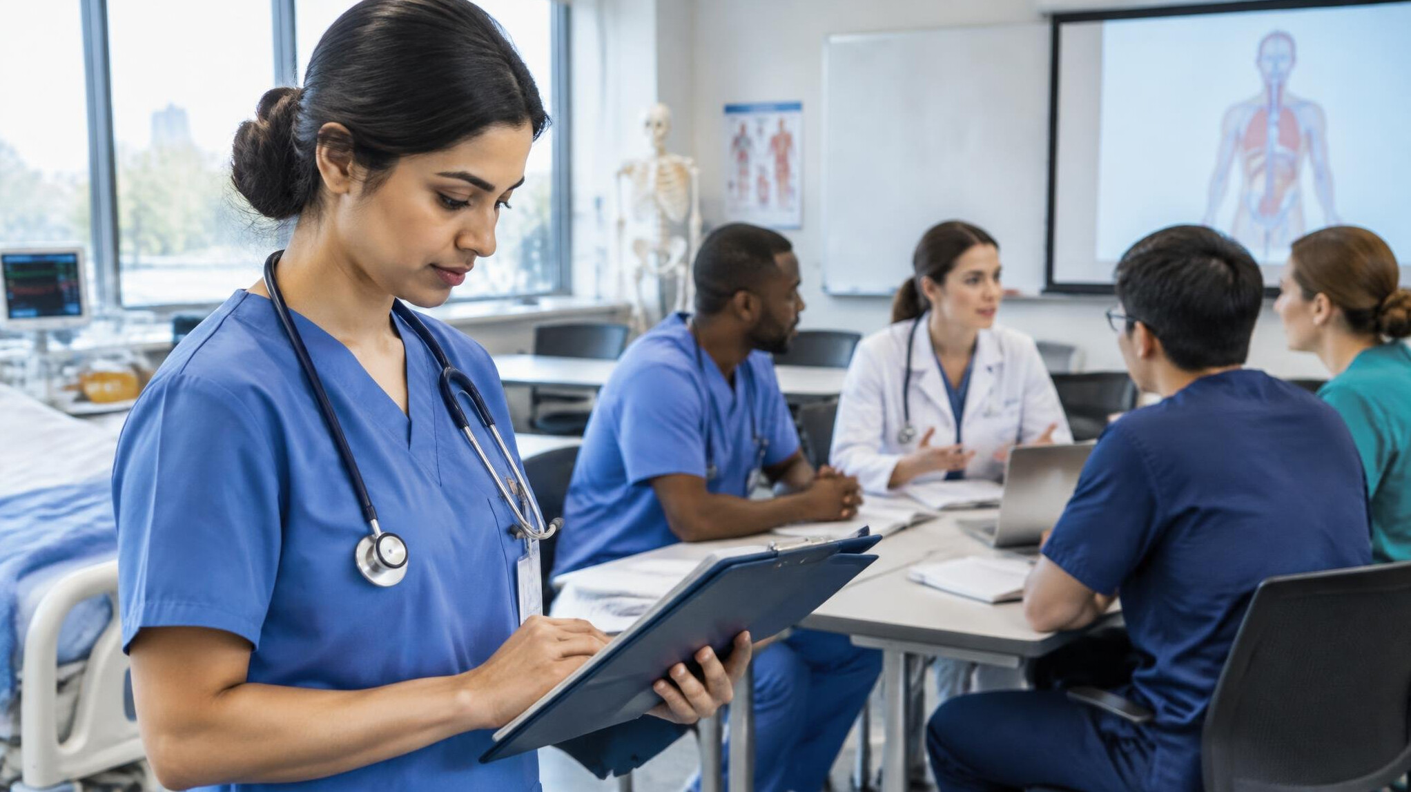 nurse checking patient records